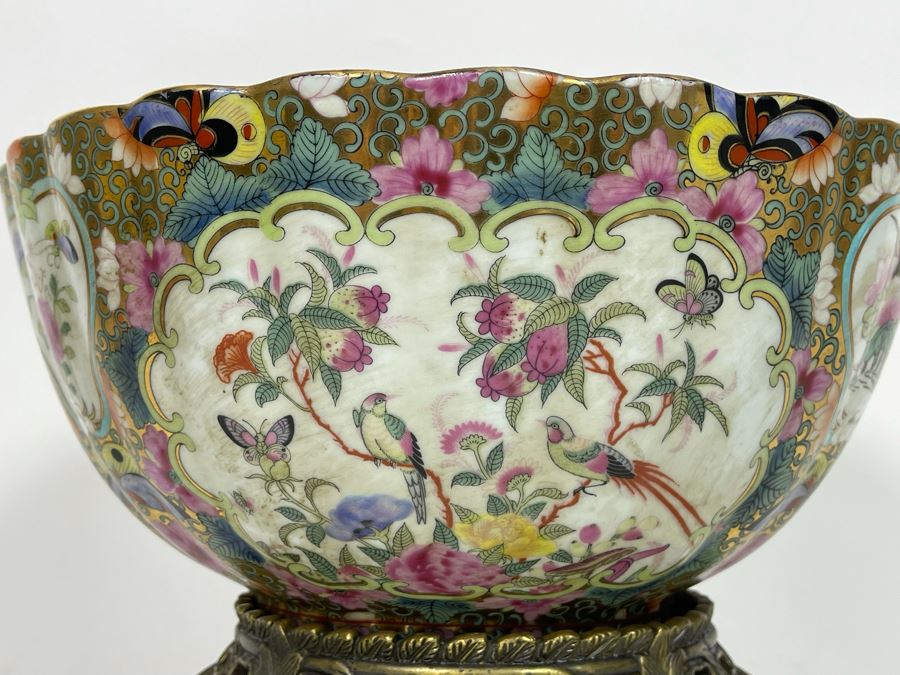 JUST ADDED - Chinese Hand Painted Porcelain Bowl With Metal Stand 12W X 6H [Photo 17]