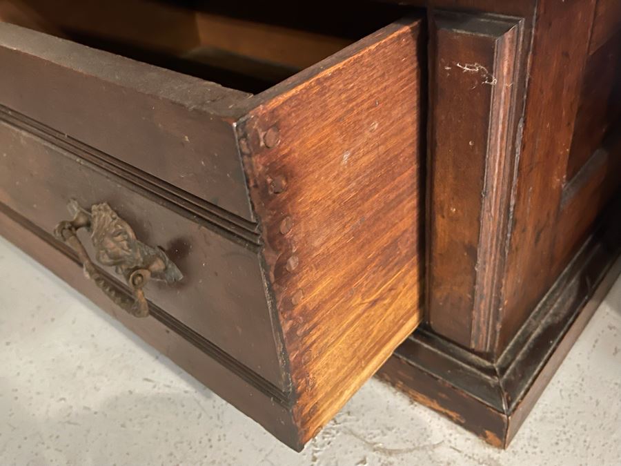 Beautiful Antique Carved Wood Glass Front Display Cabinet 49W X 19D X 89H [Photo 9]