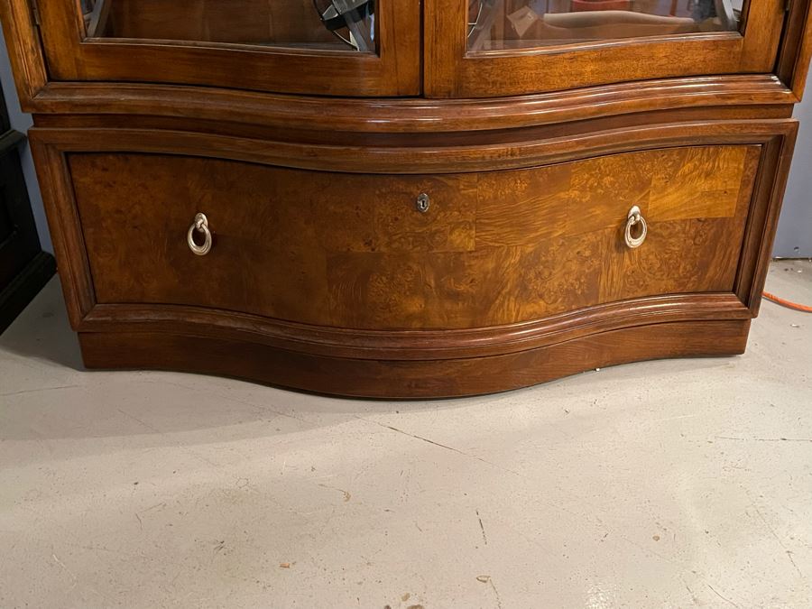 Thomasville Bogart Collection Wooden Display Cabinet With Curved Glass Front 45W X 19D X 88H [Photo 3]