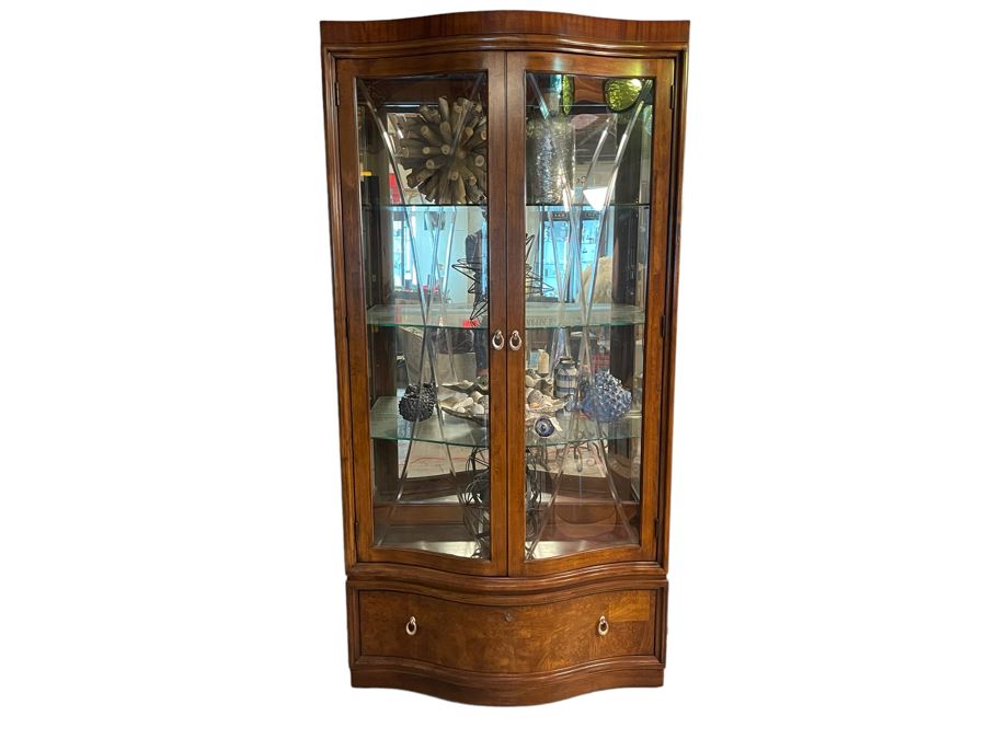 Thomasville Bogart Collection Wooden Display Cabinet With Curved Glass Front 45W X 19D X 88H [Photo 1]