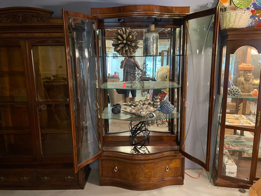 Thomasville Bogart Collection Wooden Display Cabinet With Curved Glass Front 45W X 19D X 88H [Photo 2]