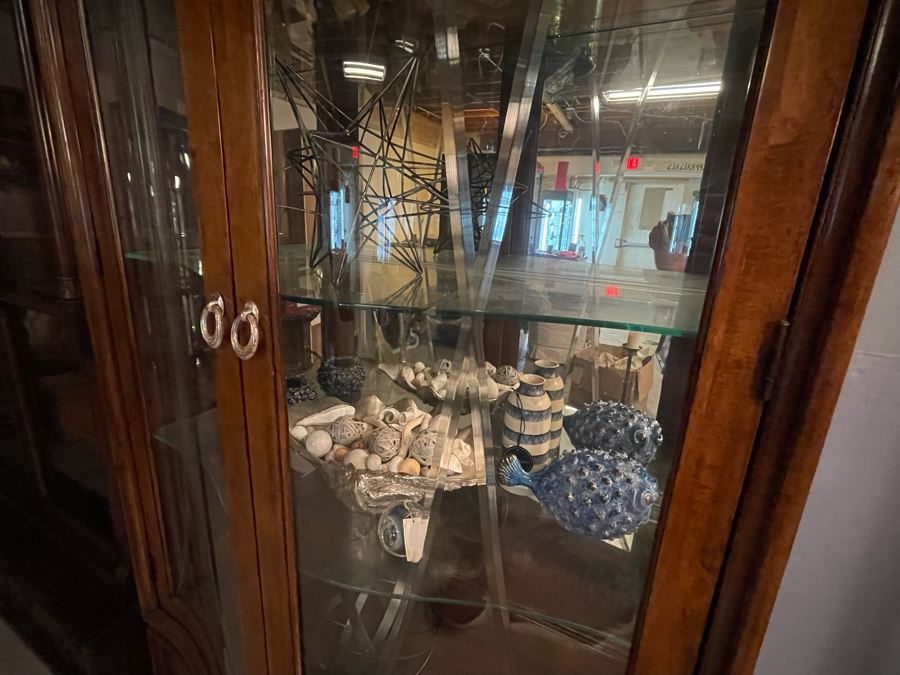 Thomasville Bogart Collection Wooden Display Cabinet With Curved Glass Front 45W X 19D X 88H [Photo 6]