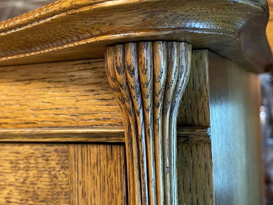 Vintage Tiger Oak Glass Front Lockable Display Cabinet With Top Mirror 49W X 17D X 73H [Photo 5]