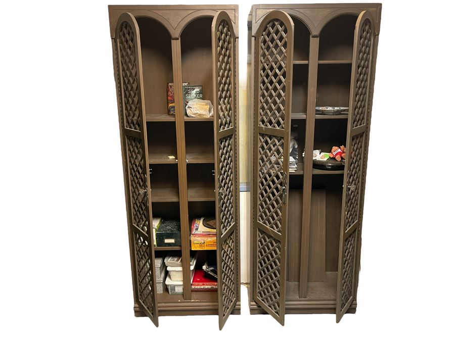 Pair Of Wooden Pantry Cabinet With Grille Doors 31.5W X 16D X 86H [Photo 2]