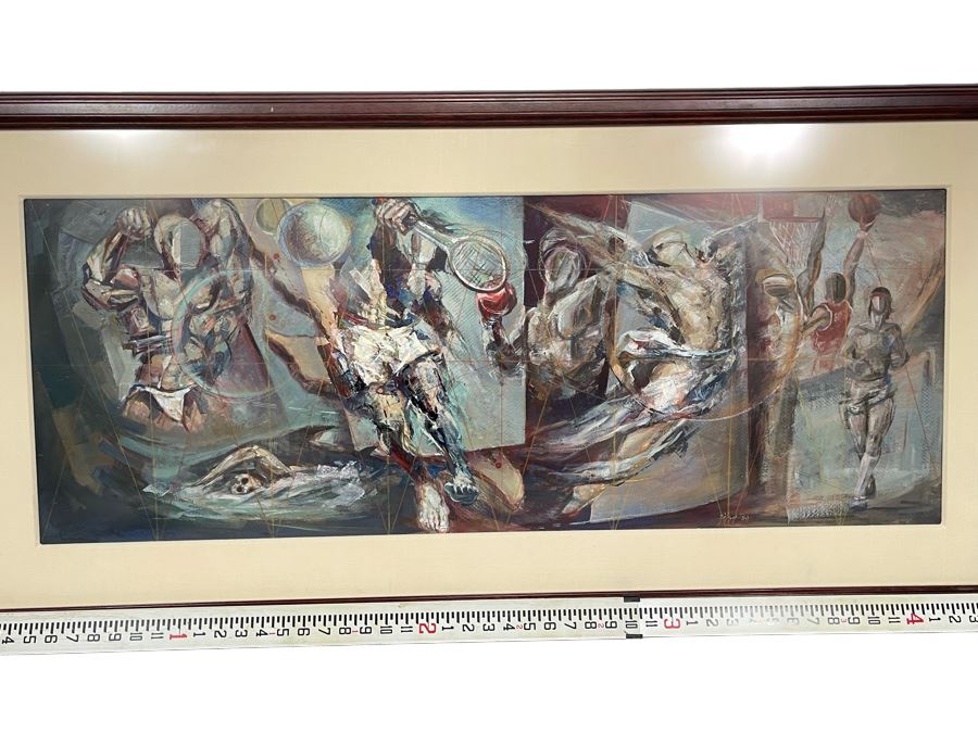 Framed Original Oil Painting By Miguel Najera Loera Titled 'Homage To Olympics' 56' X 27' [Photo 18]