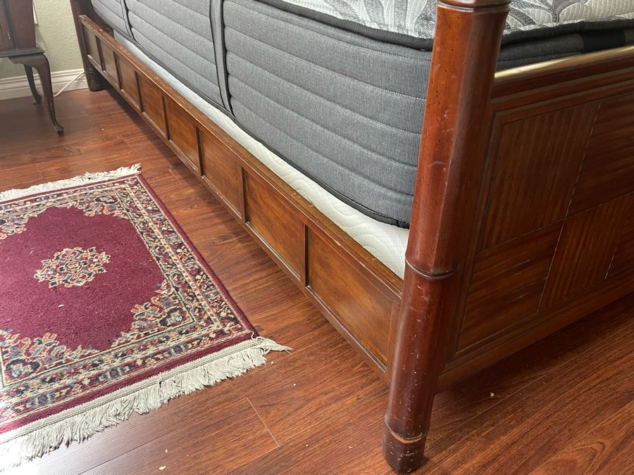 Henredon Pan Asian King Size Canopy Poster Bed Faux Bamboo Campaign Style With Sealy Posturepedic Plus Eastern King Size Mattress Bed Measures 7'W X 90'L X 86'H  Estimate $4,000 [Photo 6]