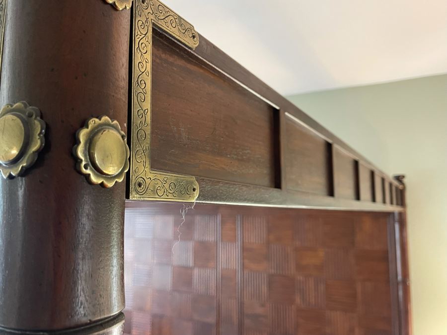 Henredon Pan Asian King Size Canopy Poster Bed Faux Bamboo Campaign Style With Sealy Posturepedic Plus Eastern King Size Mattress Bed Measures 7'W X 90'L X 86'H  Estimate $4,000 [Photo 8]