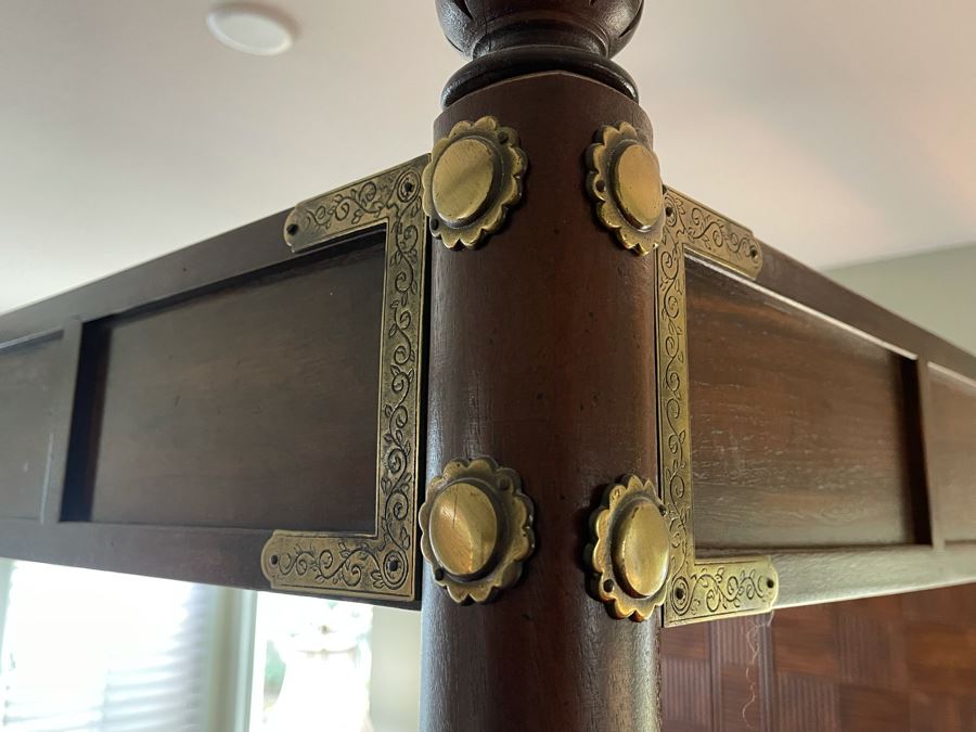 Henredon Pan Asian King Size Canopy Poster Bed Faux Bamboo Campaign Style With Sealy Posturepedic Plus Eastern King Size Mattress Bed Measures 7'W X 90'L X 86'H  Estimate $4,000 [Photo 12]