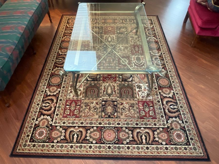 Metal Base With Glass Frame Coffee Table 52W X 36D Plus Couristan Royal Kashimar Area Rug 5.5 X 7.1 [Photo 4]