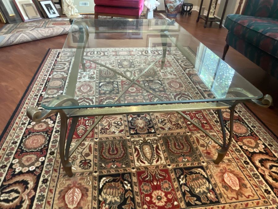 Metal Base With Glass Frame Coffee Table 52W X 36D Plus Couristan Royal Kashimar Area Rug 5.5 X 7.1 [Photo 6]