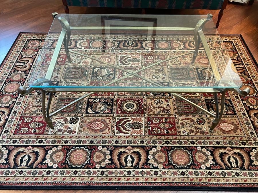 Metal Base With Glass Frame Coffee Table 52W X 36D Plus Couristan Royal Kashimar Area Rug 5.5 X 7.1 [Photo 2]