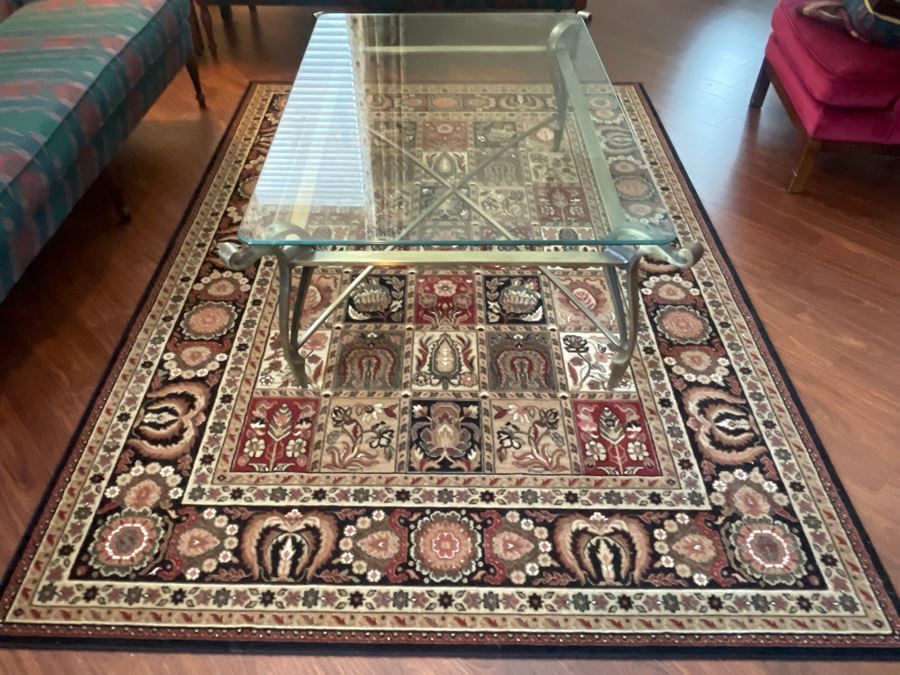 Metal Base With Glass Frame Coffee Table 52W X 36D Plus Couristan Royal Kashimar Area Rug 5.5 X 7.1 [Photo 3]
