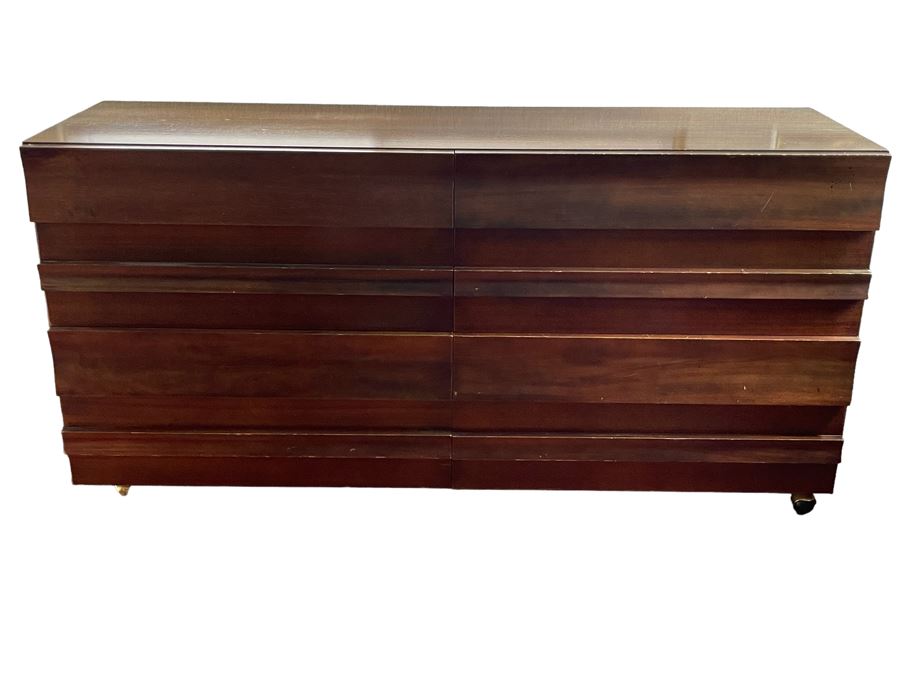 Mid-Century Modern Chest Of Drawers Dresser On Casters 66W X 20D X 32H [Photo 2]