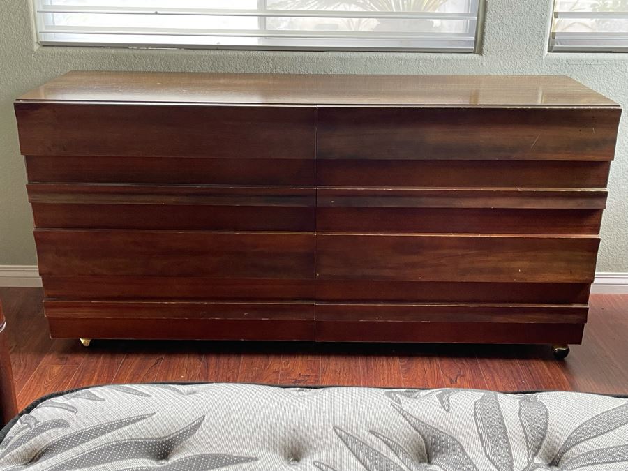 Mid-Century Modern Chest Of Drawers Dresser On Casters 66W X 20D X 32H [Photo 5]