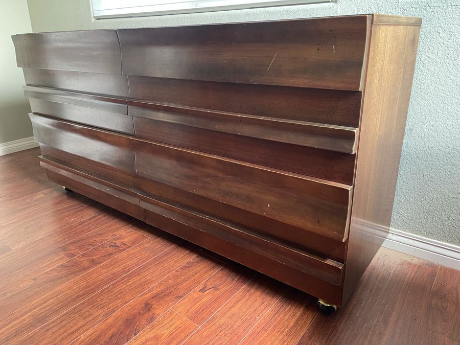 Mid-Century Modern Chest Of Drawers Dresser On Casters 66W X 20D X 32H [Photo 1]