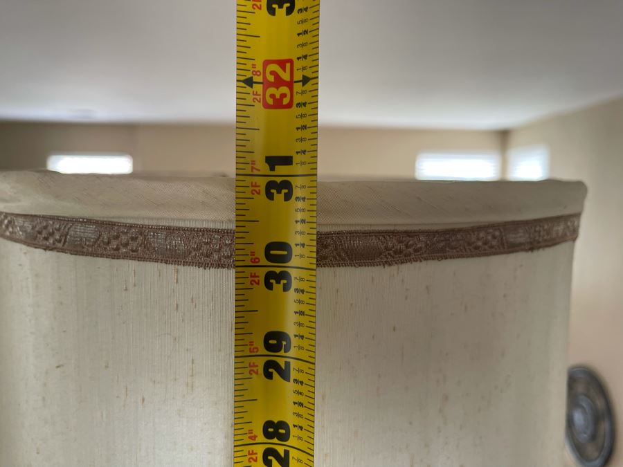 Pair Of Chinese Silver Tone Table Lamps With Wooden Bases 31H (Needs New Shades) [Photo 11]