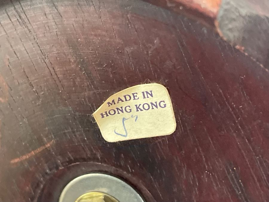 Pair Of Chinese Silver Tone Table Lamps With Wooden Bases 31H (Needs New Shades) [Photo 10]