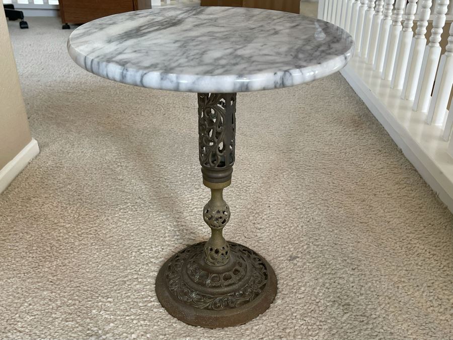 Brass Pedestal Table With Marble Top 15R X 17H [Photo 5]