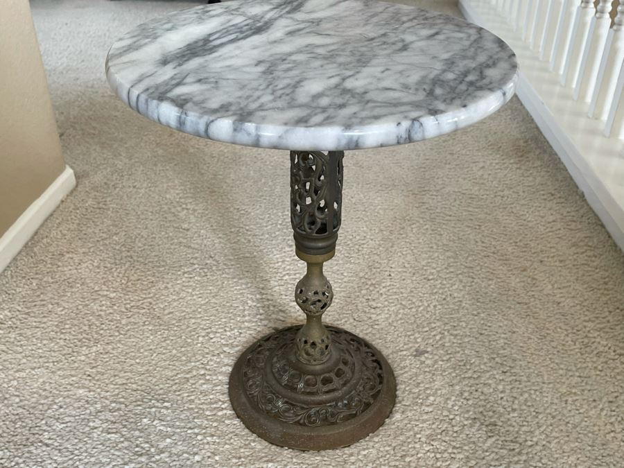 Brass Pedestal Table With Marble Top 15R X 17H [Photo 2]