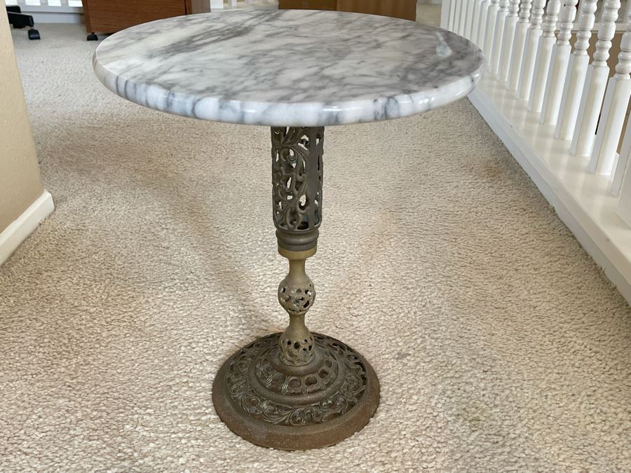 Brass Pedestal Table With Marble Top 15R X 17H [Photo 6]