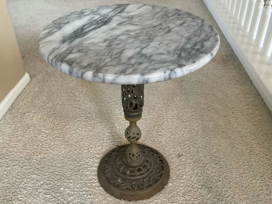Brass Pedestal Table With Marble Top 15R X 17H [Photo 3]