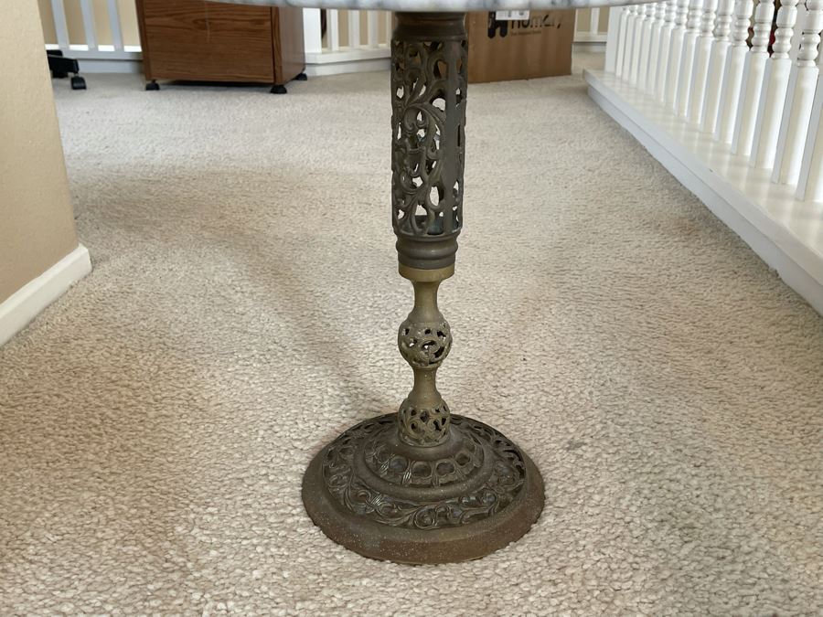 Brass Pedestal Table With Marble Top 15R X 17H [Photo 7]