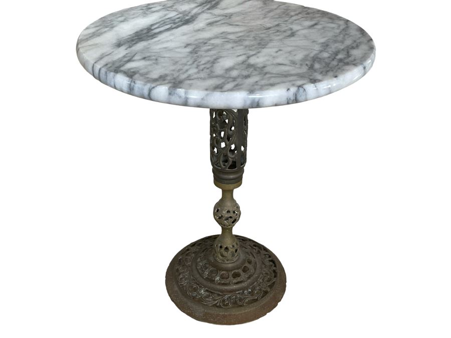 Brass Pedestal Table With Marble Top 15R X 17H