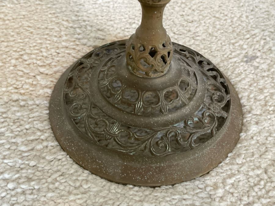 Brass Pedestal Table With Marble Top 15R X 17H [Photo 8]