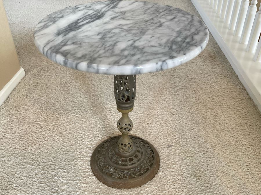 Brass Pedestal Table With Marble Top 15R X 17H [Photo 4]