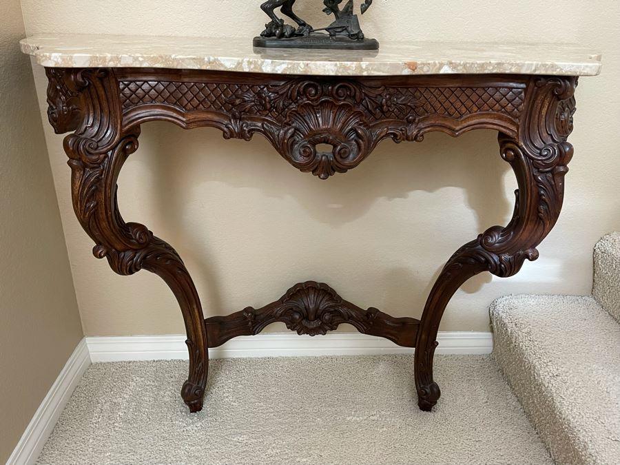 Vintage French Regency Style Console Table With Marble Top 47W X 16.5D X 33.5H [Photo 2]
