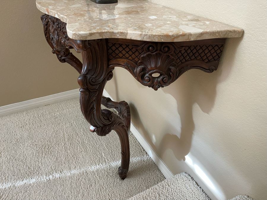 Vintage French Regency Style Console Table With Marble Top 47W X 16.5D X 33.5H [Photo 6]