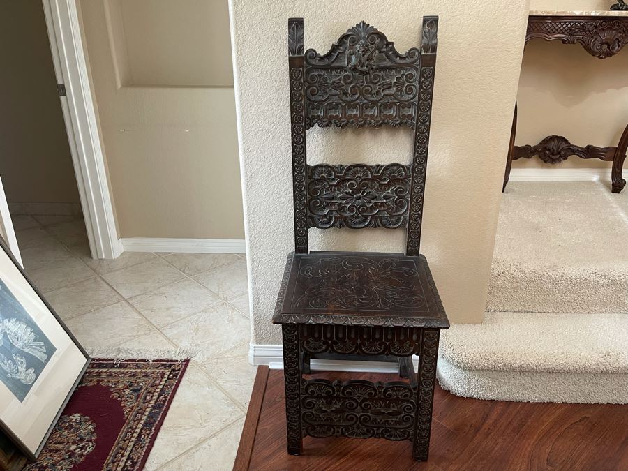 Antique Hand Carved Chair 18W X 16D X 47H [Photo 3]