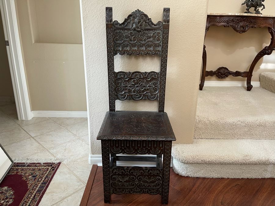 Antique Hand Carved Chair 18W X 16D X 47H [Photo 2]