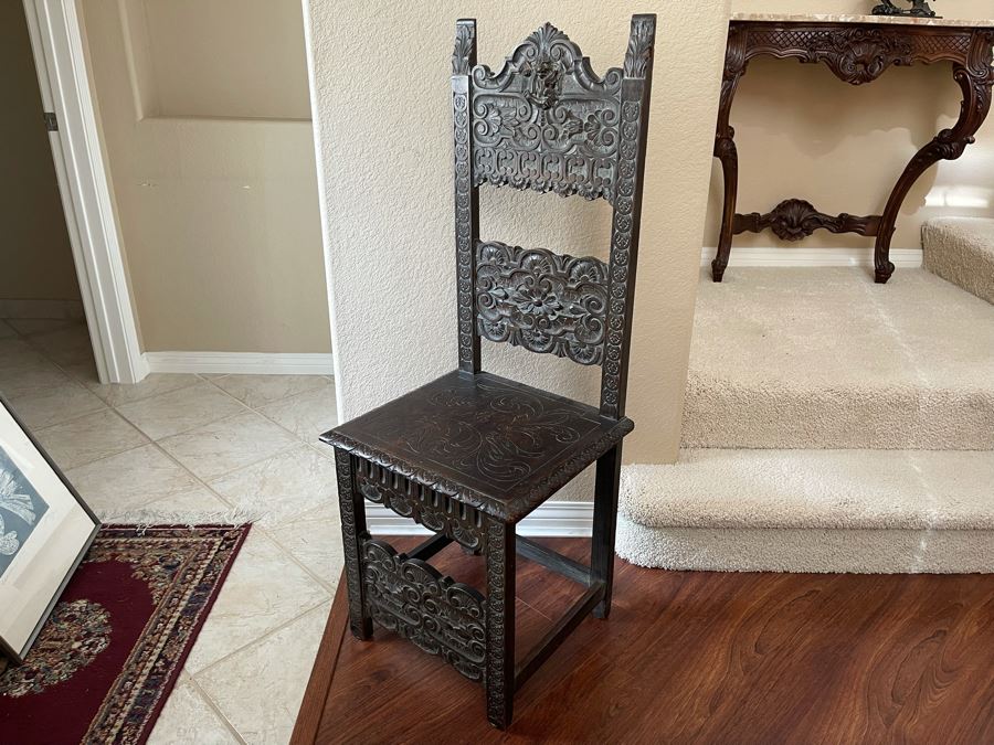 Antique Hand Carved Chair 18W X 16D X 47H