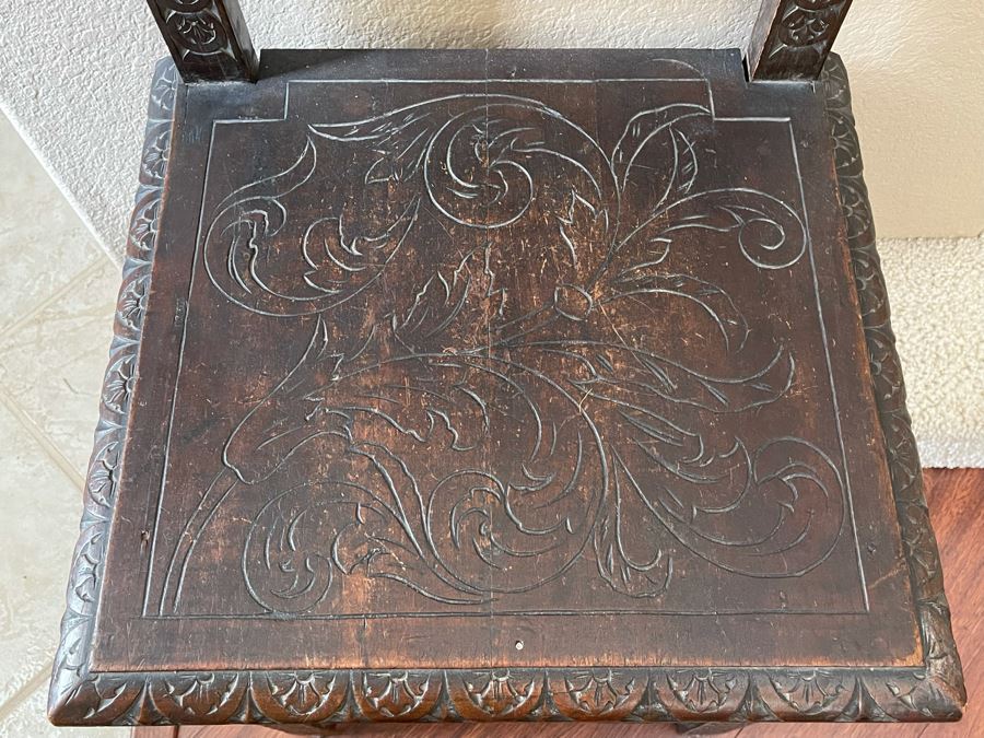 Antique Hand Carved Chair 18W X 16D X 47H [Photo 8]