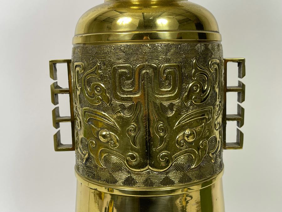 Large Asian Brass Lamp 56H [Photo 8]