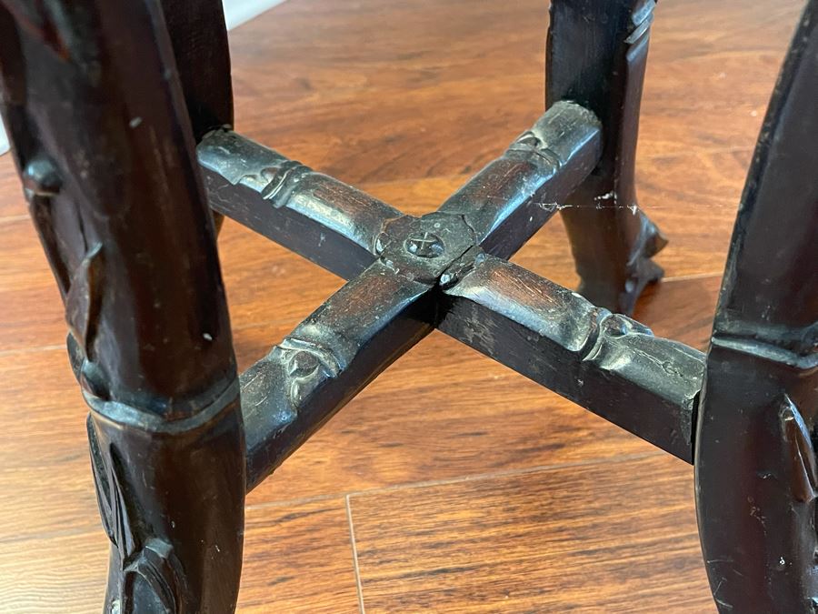 Antique Chinese Rosewood Carved Fern Stand Side Table With Marble Top 15W X 36H [Photo 15]