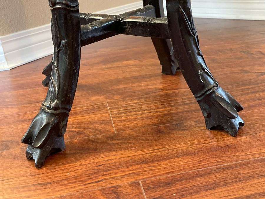 Antique Chinese Rosewood Carved Fern Stand Side Table With Marble Top 15W X 36H [Photo 16]