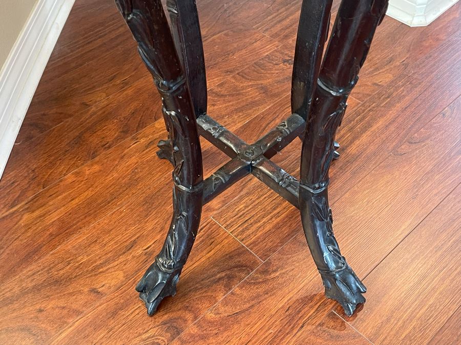 Antique Chinese Rosewood Carved Fern Stand Side Table With Marble Top 15W X 36H [Photo 7]