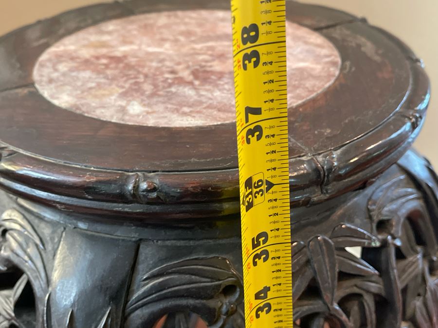 Antique Chinese Rosewood Carved Fern Stand Side Table With Marble Top 15W X 36H [Photo 23]