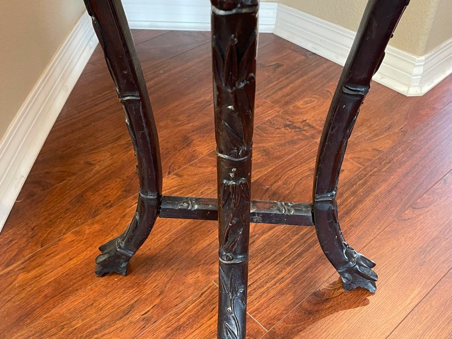 Antique Chinese Rosewood Carved Fern Stand Side Table With Marble Top 15W X 36H [Photo 13]