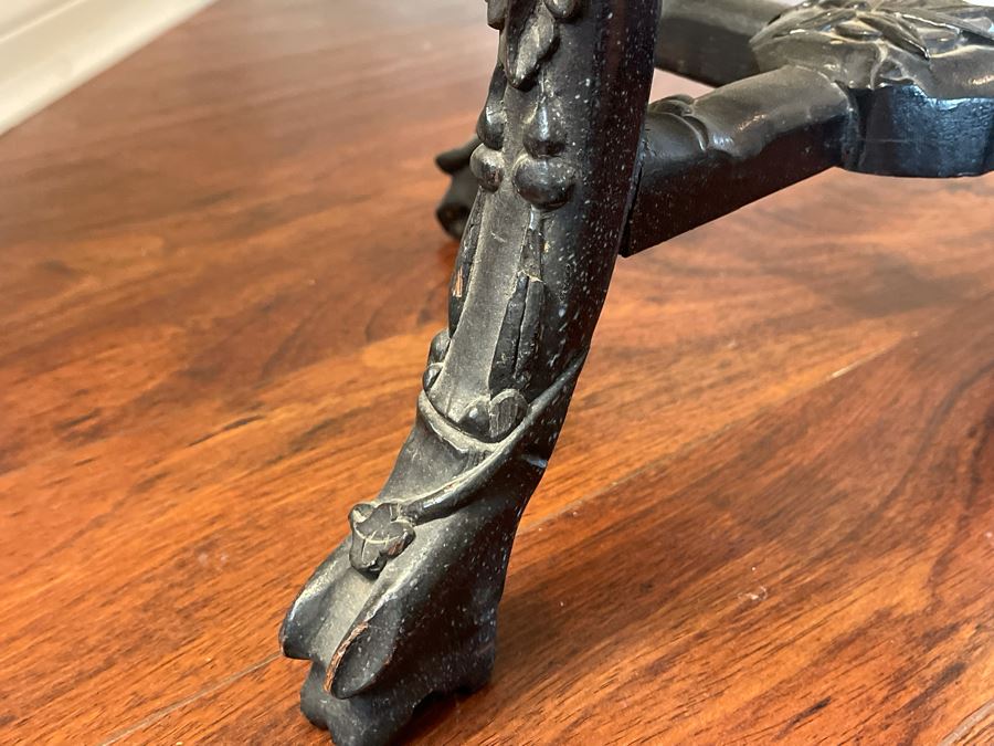 Antique Chinese Rosewood Carved Fern Stand Side Table With Marble Top 16W X 24H [Photo 14]