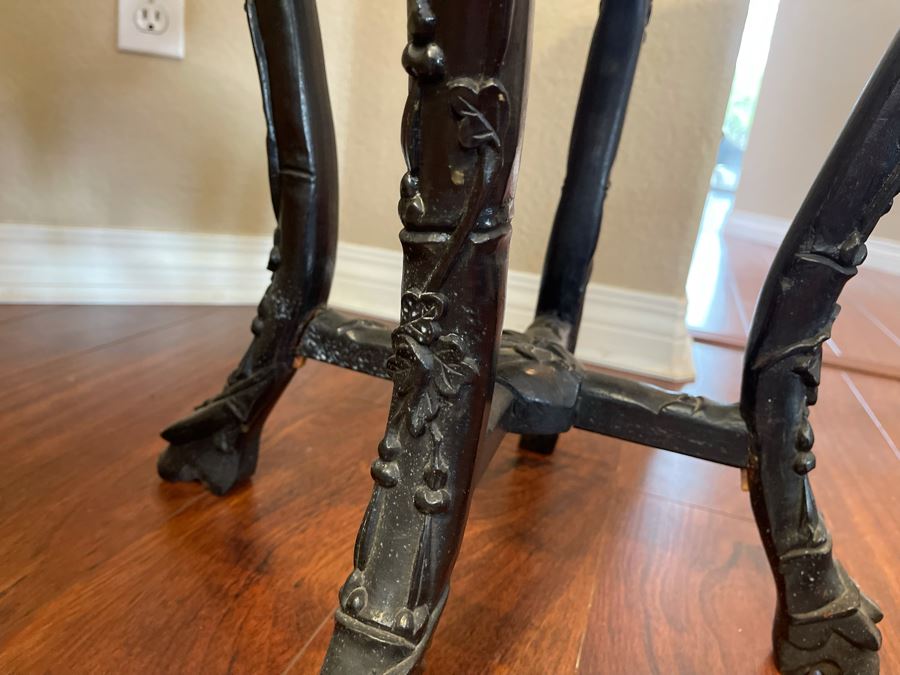 Antique Chinese Rosewood Carved Fern Stand Side Table With Marble Top 16W X 24H [Photo 20]