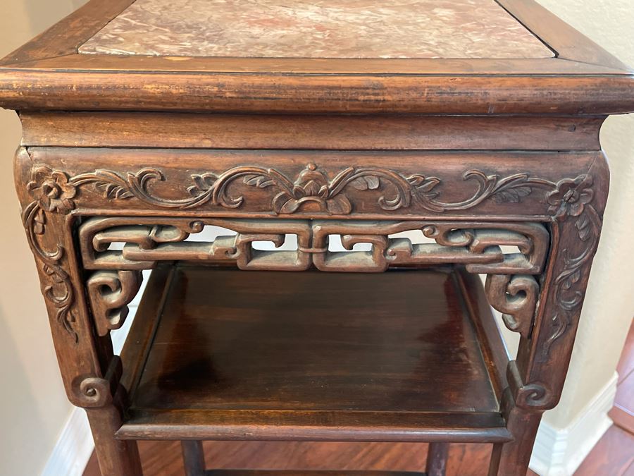 Vintage Chinese Rosewood Carved 3-Tier Table With Marble Top 16W X 12D X 33H [Photo 11]