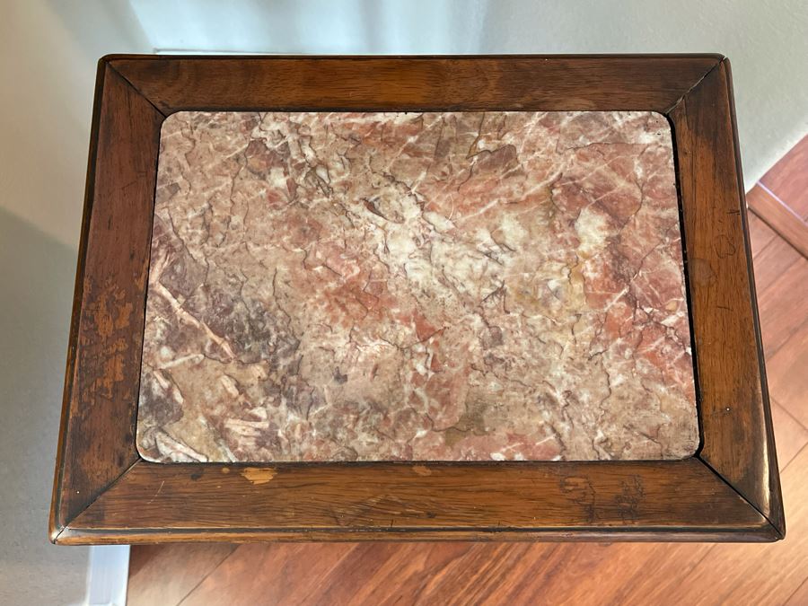 Vintage Chinese Rosewood Carved 3-Tier Table With Marble Top 16W X 12D X 33H [Photo 12]