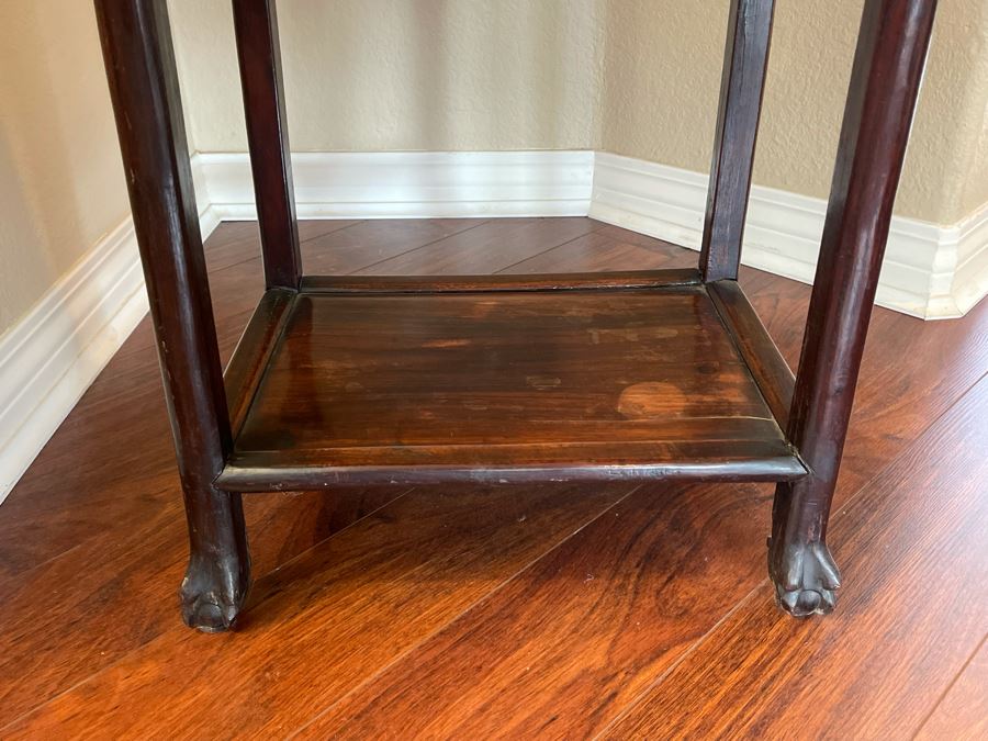 Vintage Chinese Rosewood Carved 3-Tier Table With Marble Top 16W X 12D X 33H [Photo 6]