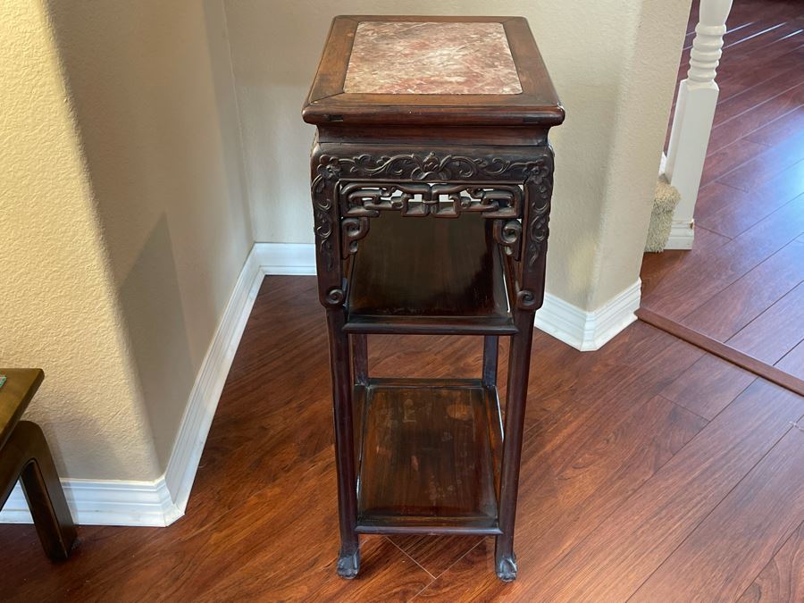 Vintage Chinese Rosewood Carved 3-Tier Table With Marble Top 16W X 12D X 33H [Photo 13]
