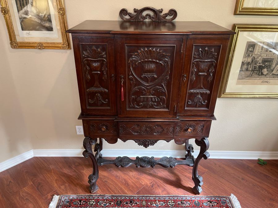 Impressive Antique Carved Wood Secretary Desk 2-Piece Cabinet 41W X 21D X 62H [Photo 6]