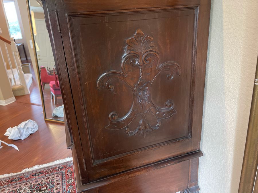 Impressive Antique Carved Wood Secretary Desk 2-Piece Cabinet 41W X 21D X 62H [Photo 11]