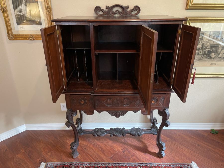 Impressive Antique Carved Wood Secretary Desk 2-Piece Cabinet 41W X 21D X 62H [Photo 17]